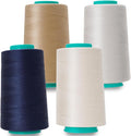 4 Pack of Serger Threads Cones Spools, All-Purpose Sewing Thread Polyester, 4 Cones of 3000 Yards Each Spool,Cone Thread for Sewing Machine,140S/2 (Khaki,Navy Blue,Light Gray,Beige)