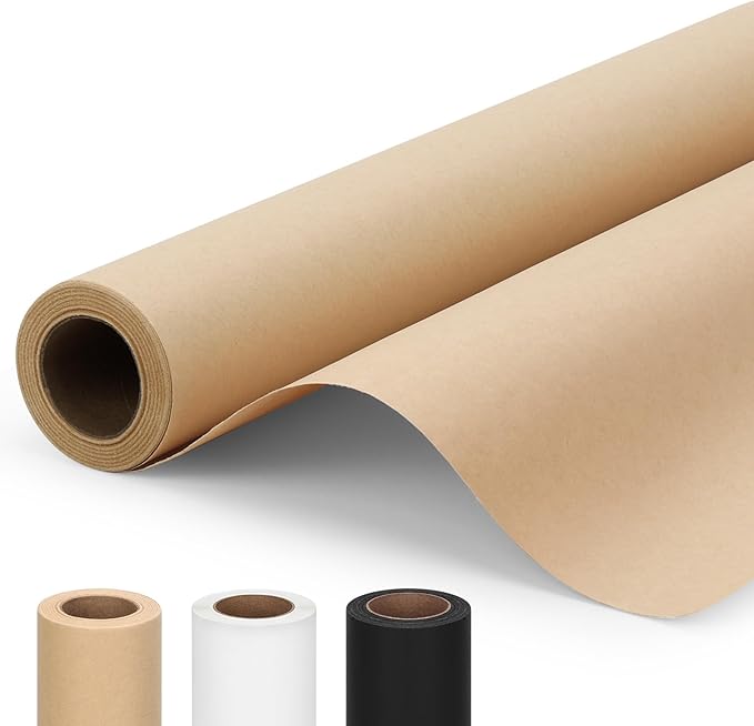 Moretoes 15" x 456"(38') Brown Wrapping Paper Roll, Kraft Packing Paper Roll for Gift Wrapping Craft Bulletin Board Banner Art Bouquet Flower Packing Moving Shipping 75GSM