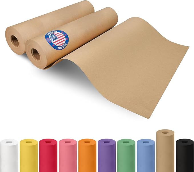 12" x 2160" (180 ft) Brown Kraft Paper Roll, Pack of 2 - USA-Made Quality Craft Paper for Gift Wrapping, Kids' Arts & Crafts, School Projects - 100% Recycled, 30 lb Natural Material by IDL Packaging