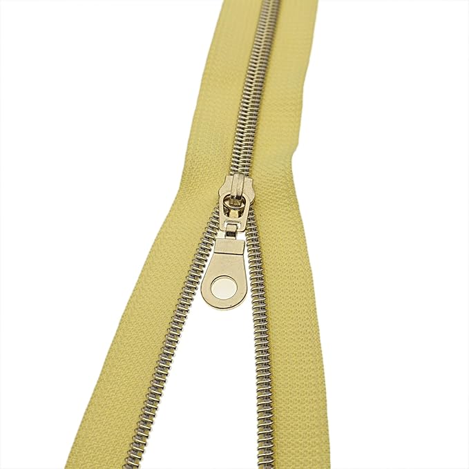 #5 Gold Metallic Nylon Coil Zippers by Yard Bulk Coil Zipper Roll 10 Yards with 25pcs Silver Pull for DIY Sewing Craft Bag(Yellow) YIGUANXIN