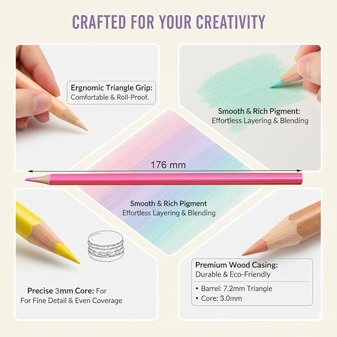 Colored Pencils Set, Neon, Pastel, Classic, Metallic, Skin Tone, Pre-Sharpened Coloring Pencils for Adults, Kids Beginners, Drawing, Sketching, Shading, Blending, Art Supplies (Pastel Color)