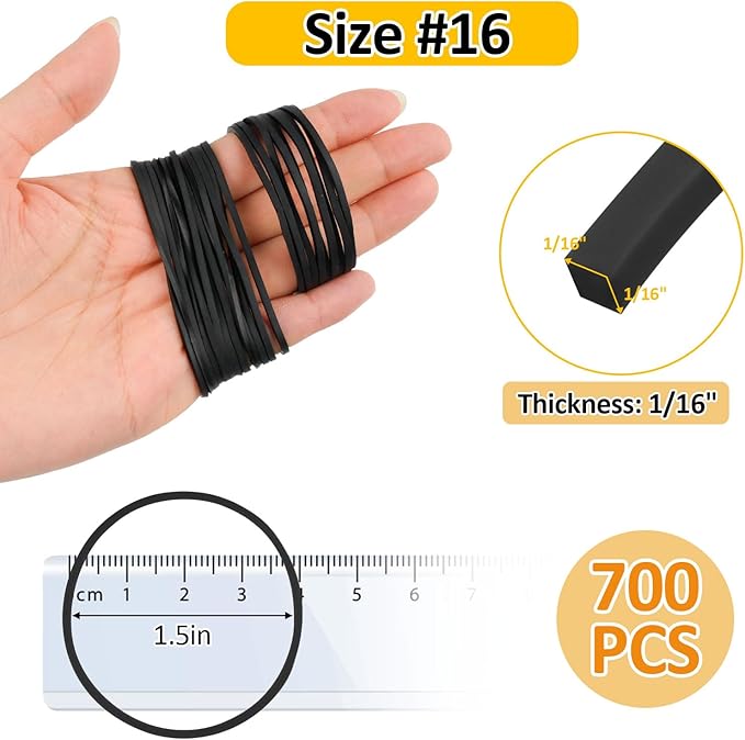 700 Pcs Rubber Bands, Size #16 Reusable Elastic Rubber Band for Office Supplies File Folders, Home Packaging, Crafts DIY Bundling, Multipurpose (Black)