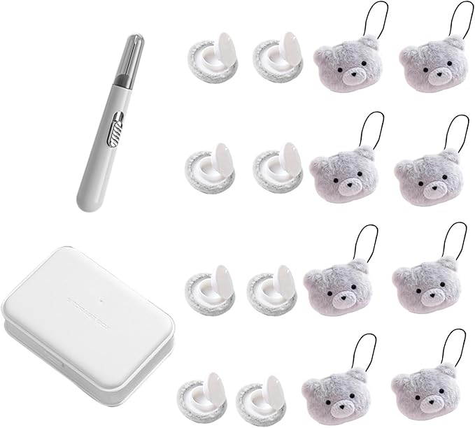8 Pcs Duvet Clips with Pins Quilt Fixer,Non-Slip Duvet Cover Clips,Duvet Clips to Hold Comforter Inside,No Needles，Bear Pattern(Inc Hook Tool,Storage Box)(Gray)