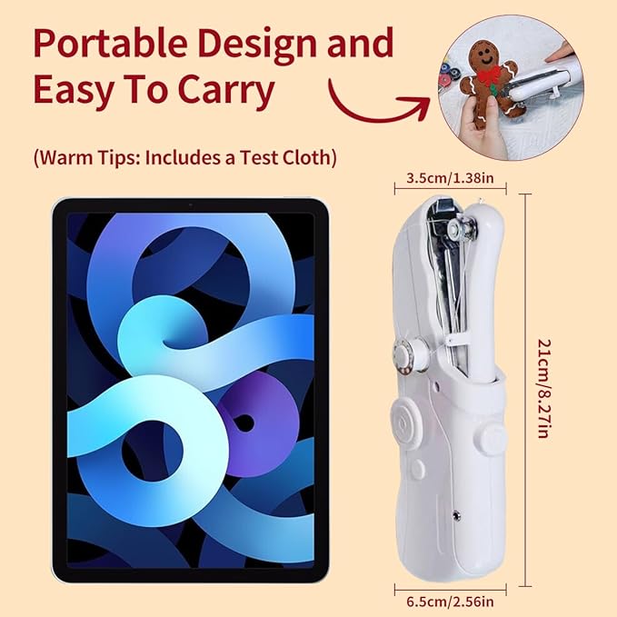 Handheld Sewing Machine for Beginers, 8 Pieces New Year's Fabric,Dual Power Supply Sewing Tool,Mini Sewing Machine Perfect for Home Travel Cloth Repair,2026 New Year DIY Gifts