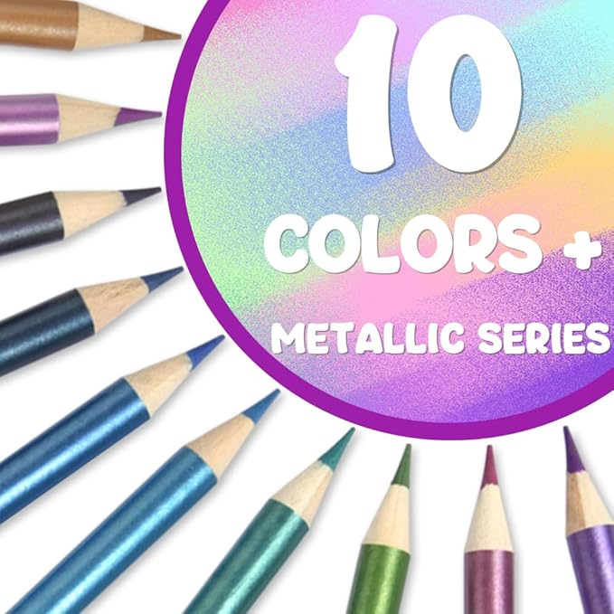 Mifuner 10Pcs Metallic Colored Pencils Set, Oil Based Drawing Pencils, Pre-sharpened Wooden Professional Sketch Pencil Art Supplies for Adults, Coloring Books, No Duplicates