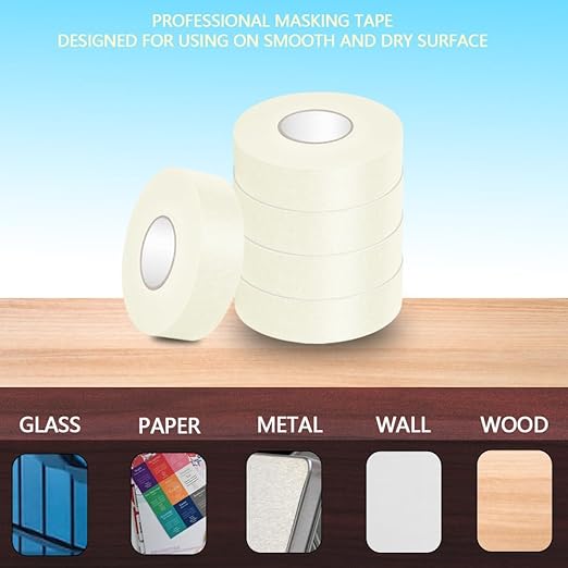 NETEHA 12 Rolls Painters Tape Masking Tape 1 Inch x 55 Yard, No Residue Adhesive Tape for Wall Painting, Decoration Labeling and DIY Crafts (Beige White)