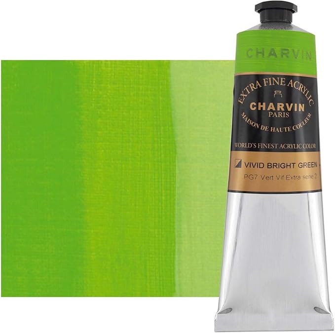 Charvin Extra Fine Professional Artist Acrylic Paint Colors, Nature Themed Hues, 150ml Vivid Bright Green