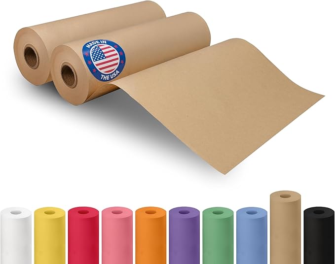 9" x 2160" (180 ft) Brown Kraft Paper Roll, 2-Pack - USA-Made Craft Paper for Gift Wrapping, Kids' Arts & Crafts, School Projects - 100% Recycled Natural Material 30lb Thickness by IDL Packaging