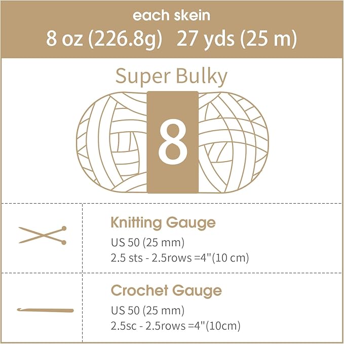 HOMBYS 12 Pack Chunky Yarn for Crocheting,Super Bulky Large Soft Fluffy Yarn,Plush Fuzzy Yarn,Thick Chenille Yarn for Hand Knitting/Arm Knitting,4 Cream,4 Light Grey,4 Khaki(Each 27yds,8 oz)