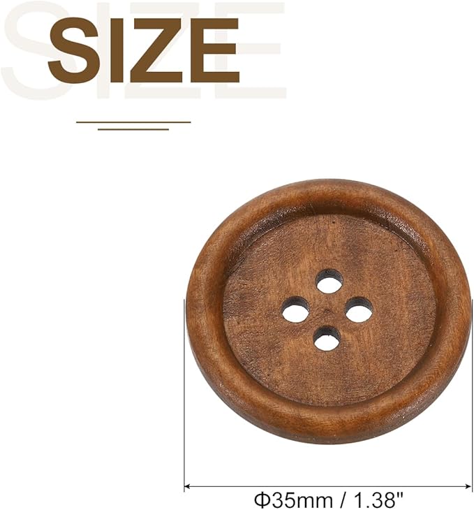uxcell 50Pcs Wooden Buttons, 35mm(1 3/8") 4 Hole Round Wood Sewing Button Craft Flatback for Sewing DIY Craft Clothing, Brown