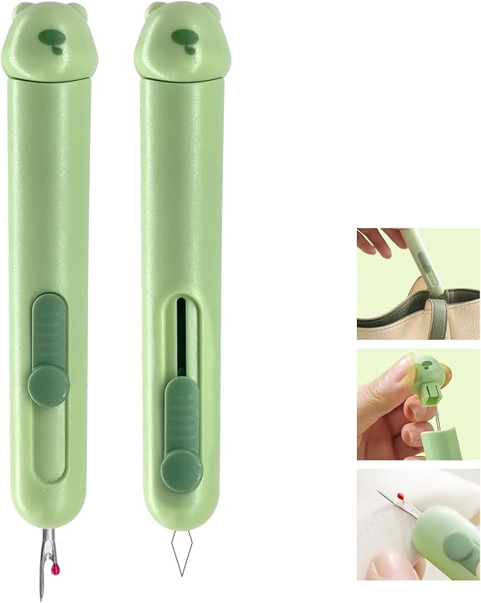 FLONSA 2 PCS Automatic Needle Threaders, 3 in 1 Seam Ripper Upgraded Stretchable Needle Threader for Hand Sewing Cross Stitch(Green)