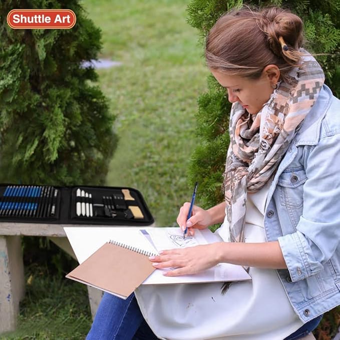Shuttle Art Sketching and Drawing Pencils Set, 37-Piece Professional Sketch Pencils Set in Zipper Carry Case, Drawing Kit Art Supplies with Graphite Charcoal Sticks Tool Sketch book for Adults Kids