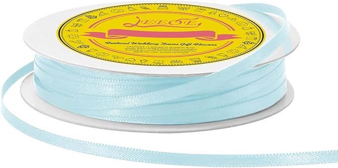 Double Face Lt.Blue Satin Thin Ribbon 1/8 inch X 50 Yards Polyester Lt.Blue Ribbon for Gift Wrapping Very Suitable for Weddings Party Hair Bow Invitation Decorations and More