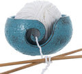 MyGift Turquoise Ceramic Tangle-Free Yarn Ball Bowl, Rustic Handcrafted Knitting Crochet Bowl with Cut Out Swirl