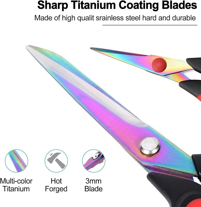 Premium 9.5" Titanium Coating Sharp Tailor Sewing Scissors All Purpose, Heavy Duty Fabric Cutting Shears, Right/Left Handed Soft Comfort Grip Scissors for Office School Home Craft Supplies