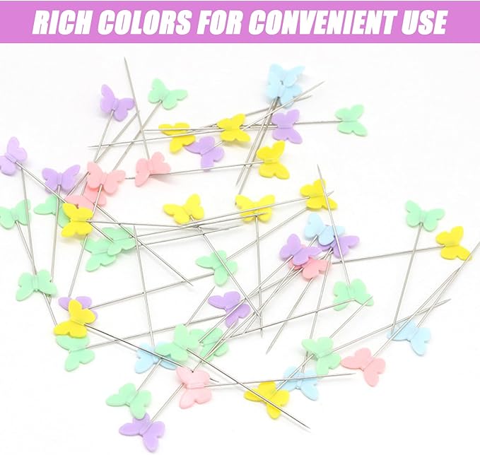 200pcs Colored Sewing Pins for Fabric Flat Head Straight Pins with Storage Box Quilting Pins Fixed Sewing Marker Needle for Dressmaker,Sewing Project,Jewelry Making, DIY Craft (Butterfly)