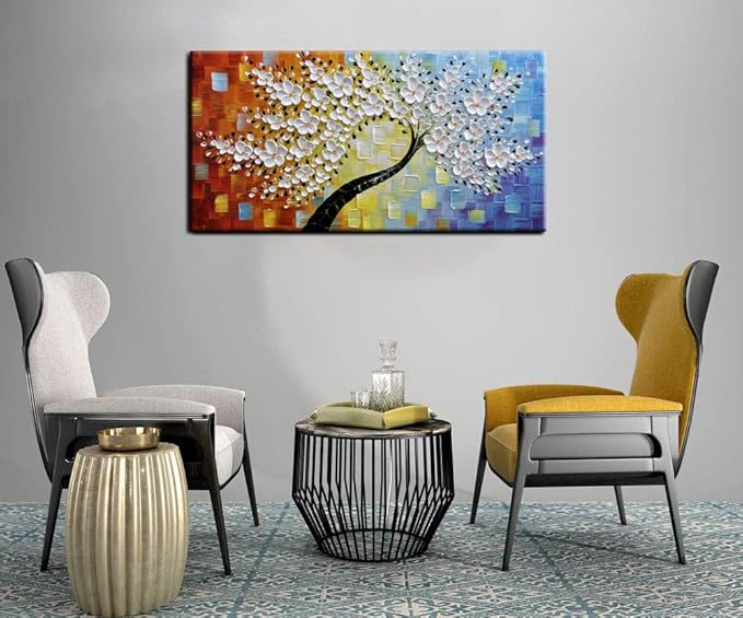 YaSheng Art -Handmade Colorful 3D Flowers Art Oil Painting On Canvas Texture Palette Knife Tree Paintings Modern Abstract Canvas Wall Art Home Interior living room Bedroom Decor Art 24x48inch