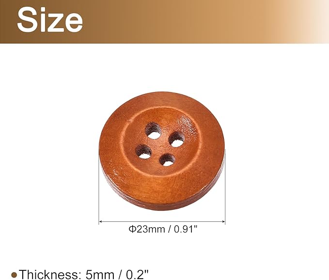 uxcell 50Pcs Wooden Buttons, 23mm(7/8") 4 Hole Round Wood Sewing Button Craft for Sewing DIY Craft Clothing, Brown