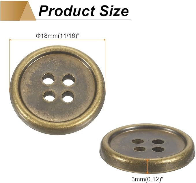 HARFINGTON 50pcs 28L Plastic Sewing Buttons 18mm 11/16" 4-Hole Round Replacement Craft Button for Coats Sewing Clothing and DIY, Bronze