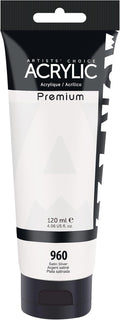 AUREUO Satin Silver Acrylic Paint, 4 Fl Oz / 120ml Single Tube, Rich Pigment Art Craft Paints for Canvas, Rocks, Wood, Ceramic, Fabric - Art Supplies for Beginners, Professionals, Artists