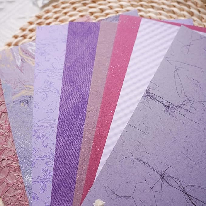 15Pcs Handmade Scrapbook Art Paper Craft Textured Paper Colorful A5 sheet Mesh Special Paper Mix for Scrapbooking Junk Journal Journaling Supplies DIY Materials,5.8x8.2 inches (Purple)