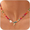 Ursteel Colorful Initial Cute Necklaces for Girls - Trendy Beaded Choker Necklace for Women Teen Girl, Handmade Letter Necklace Valentines Galentine Gifts for Women Girls Jewelry