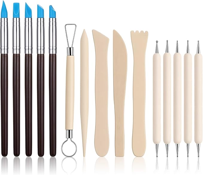 15PCS Clay Tools Kit, Pottery Tools Modeling Dotting Tool Resin Clay Sculpting Tools Kit Air Dry Clays Tool Set for Adults, Pottery Craft, Dotting, Carving, Drawing, Molding, Modeling, Shaping