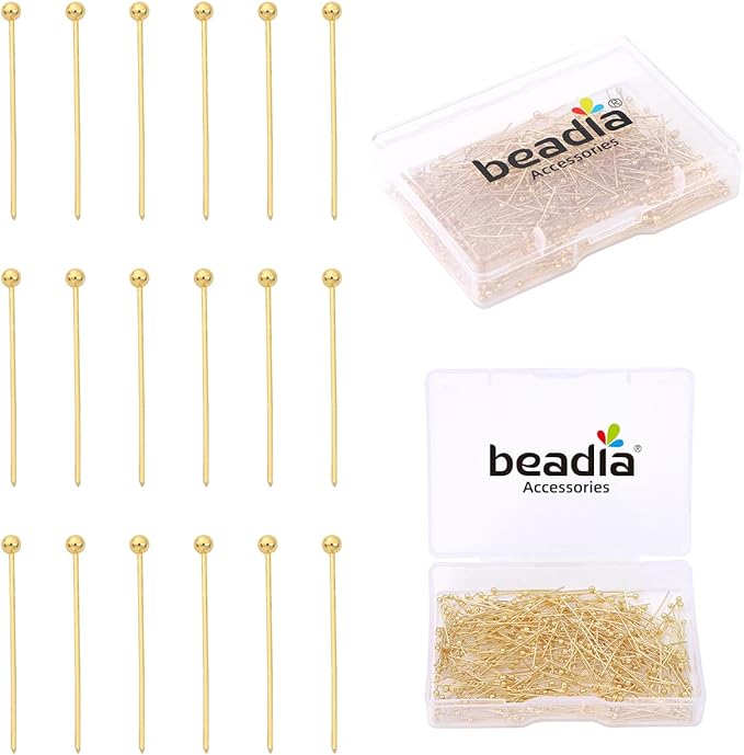 14K Gold Plated Ball Head Pins Non Tarnish 30mm 200pcs for Jewelry Making Findings