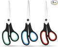 3-Pack 8" Heavy Duty Scissors with Ultra Sharp Blades and Comfort Grip Handles - For Office, Home, School, Sewing, and Crafts (Black Green/Black Red/Black Blue)