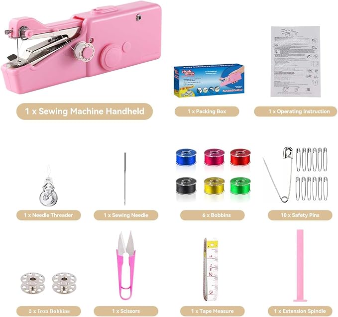 Handheld Sewing Machine CS101,Sewing Machines for Beginners,Portable Electric Mini and Samll Hand Held Sewing Machines Kit for Adults and Kids Pink Set