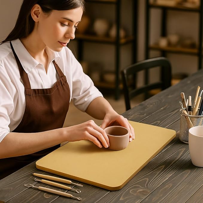 Wooden Wedging Board for Pottery - Clay Mat and Sculpting Tool for Handbuilding, Ceramics, and Crafting - Pottery Accessories for Adults (15.7inx9.8in-No Handle-with mat)