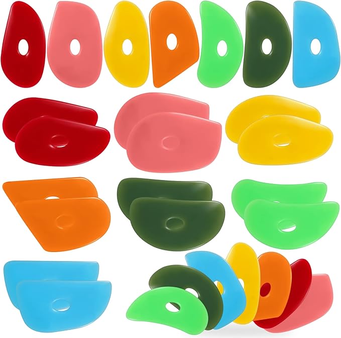 Sherr 21 Pcs Soft Ribs for Pottery Clay Silicone Rib Ceramics Tools Pottery Rubber Clay Ceramic Ribs for Adult DIY Smooths Shapes Sculpting Tools, 7 Styles(Bright Color,Classic Style)