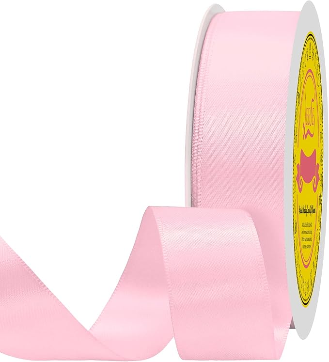 Double Face Light Pink Satin Ribbon 7/8 inch X 100 Yards Polyester Light Pink Ribbon for Gift Wrapping Very Suitable for Weddings Party Hair Bow Invitation Decorations and More