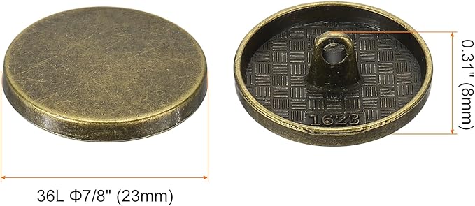 HARFINGTON 50pcs 36L Metal Round Flat Sewing Buttons 23mm Alloy Shank Craft Replacement Button for Men Women Suit Woolen Coat Shirt Trousers Sewing Crafts, Bronze