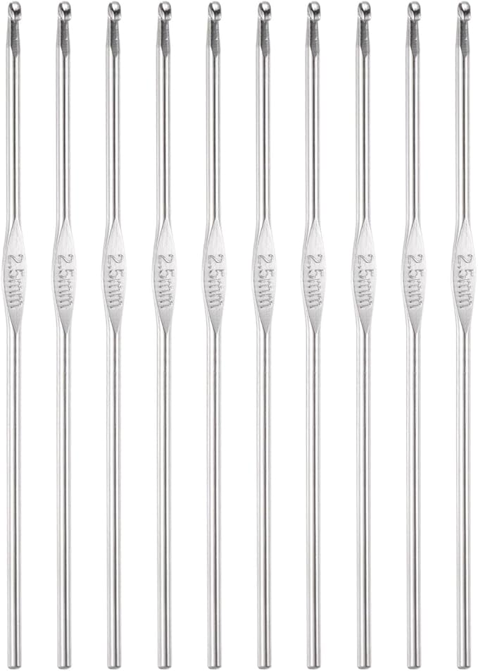 uxcell Stainless Steel Crochet Hook 2.5mm Knitting Needles for DIY Craft Yarn 10Pcs