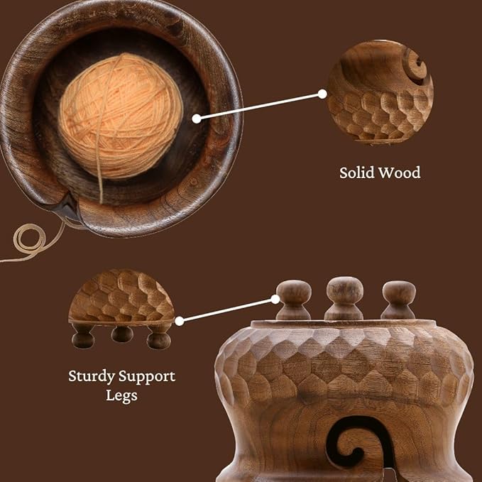 Wooden Large Yarn Bowl (7x4) – Handmade Pot-Shaped Yarn Holder for Crocheting & Knitting – Crochet Bowl for Yarn Ball Storage – Christmas Gift for Knitters & Crafters