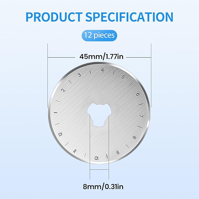 12 Pack 45mm Rotary Steel Blades, Sharp and Durable Rotary Replacement Blades with Scale for Quilting Sewing Fabric Cutting (Plum Blossom Hole)