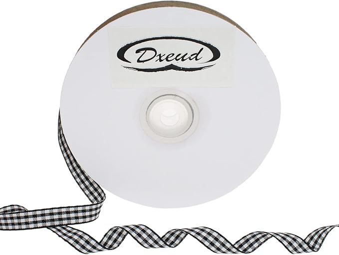 Gingham Ribbon 50 Yard Each Roll 100% Polyester Woven Edge (3/8" x 50 Yards, Black)