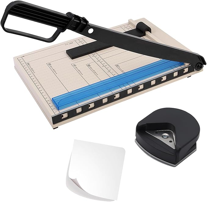 Paper Cutter, 12" Titanium Blade Guillotine Paper Cutter with Corner Rounder, Heavy Duty Guillotine, Paper Trimmer with Safety Guard, Paper Cutter Slicer for Cardboard,Vinyl,Crafts&Photos (Blue)
