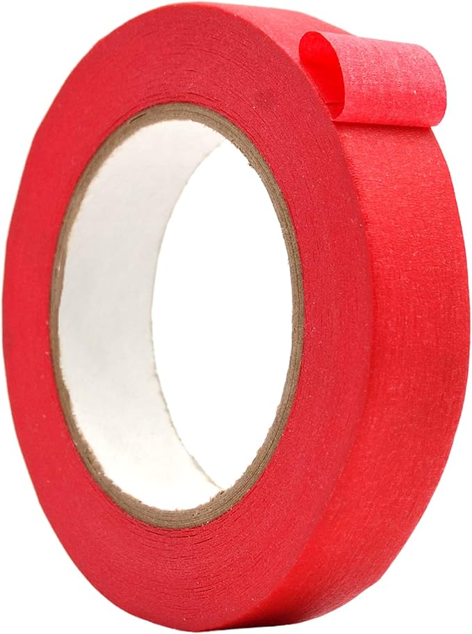 WOD MTC5 Colored Masking Tape, Red, 1 inch x 60 yds. Colorful Teacher Painters Tape for Fun DIY Art & Crafts, Lab Labeling, Writable & Classroom Decorations