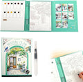 Creative Stress Relief Kit, 3-Fold Watercolor Painting Pad with Coloring Pages, Relaxation Art Set for Beginners and Hobby Artists, Portable Aquarelle Painting Book (G Set)