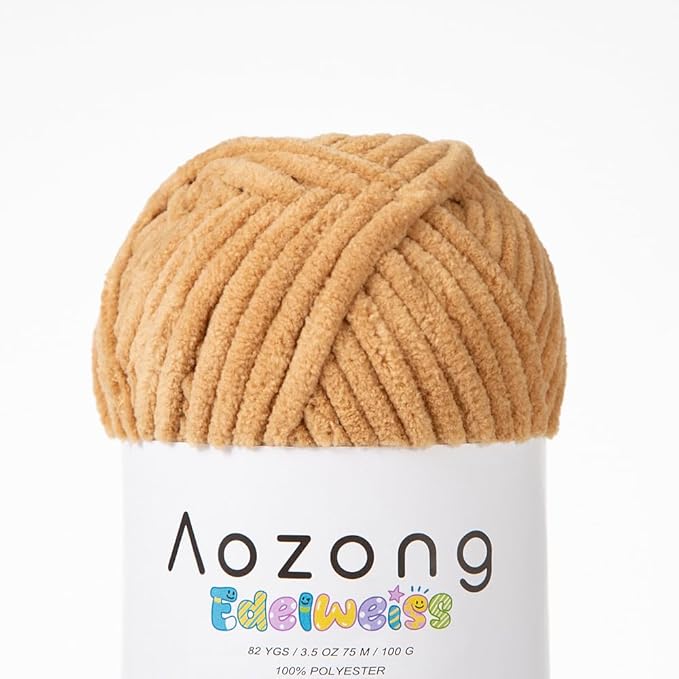 Super Soft and No Shedding Chunky Chenille Yarn for Crocheting and Knitting -Easy to Crochet with-Super Bulky #6, 3Pack of 3.5oz/82yds -Chunky Plush Yarn for Hand Craft Blanket Amigurumi Borwn Color