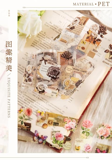 Alideco 6pcs Decorative Adhesive Tapes Fresh Literary Girl Botanical Flower Landscape PET Tape Great for Bullet Journal Supplies, Arts, Scrapbook, DIY Crafts, Planners (meiguixuyu)