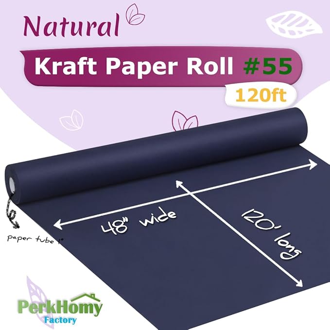 PerkHomy 48" x 1,440" (120') Navy Blue Kraft Paper Roll for Craft Bulletin Board Paper Art Table Covering Crafting Gift Wrapping Bouquet Packing Parcel 80GSM 55LB (Navy Blue, 48" x 120')