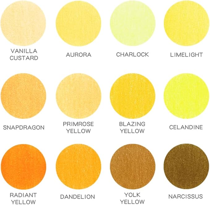 Mifuner 12Pcs Yellow Colored Pencils Set, Oil Based Drawing Pencils, Pre-sharpened Wooden Professional Sketch Pencil Art Supplies for Adults, Coloring Books, No Duplicates