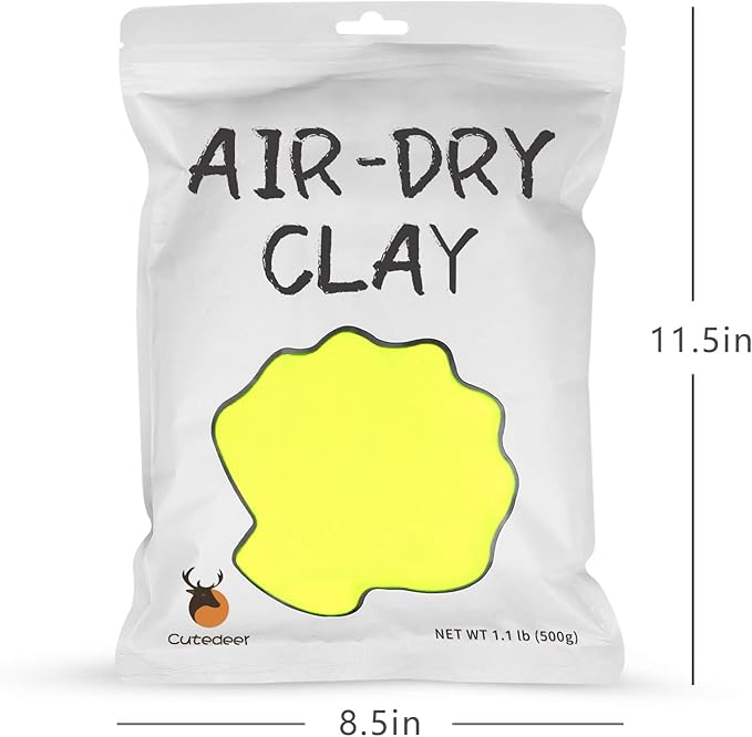 Cutedeer Yellow Air Dry Clay, 1.1lb Foam Modeling Clay, Soft Squishy Molding for Kids Adults, Arts & Crafts Project Slime Supplies(1.1lb - 1 Pack, Yellow)
