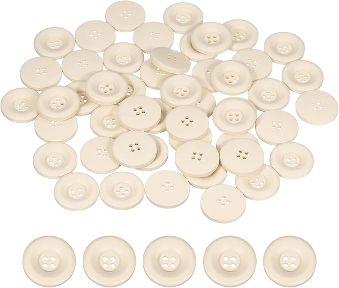 HARFINGTON 50pcs Sewing Button 25mm (1 Inch) 4 Holes Resin Thickened Round Crafting Replacement Buttons for Clothing DIY Crafts Decoration, Beige