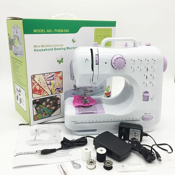 Mini Sewing Machine, Portable Electric Sewing Machine for Beginners with 12 Built-In Stitches, Dual Speed & Lightweight for Crafting Mending, Work Light, Quick Repair on Fabrics, Household Use
