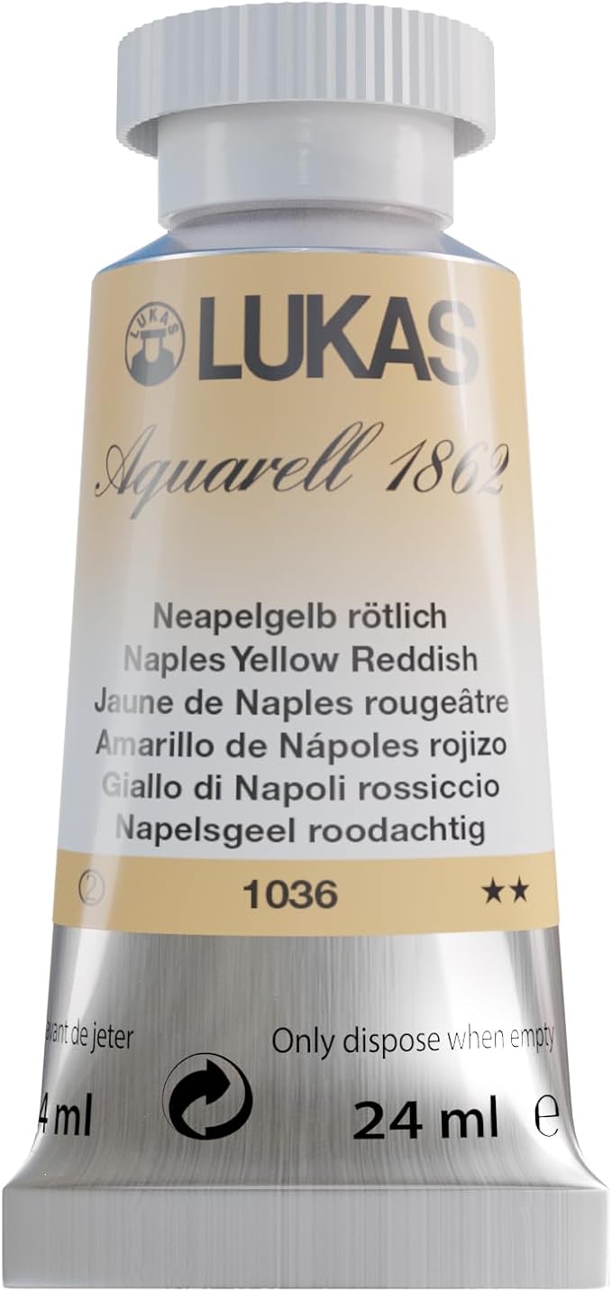 LUKAS 1862 Aquarell Artists' Watercolor Tubes, Naples Yellow Reddish 24 ml -Vibrant Professional Grade Watercolor Paint -Easy-to-Wet, Intense Color, Long-lasting -Ideal for Professional Watercolorists