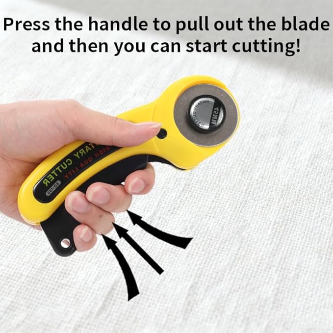 Rotary Cutter for Fabric, 45mm and 28mm Rotary Cutters Kit with Extra 10 Blades, Ergonomic Rolling Cutter with Safety Lock, Suitable for Leather, Crafting, Sewing, and Quilting Fabric (Yellow)